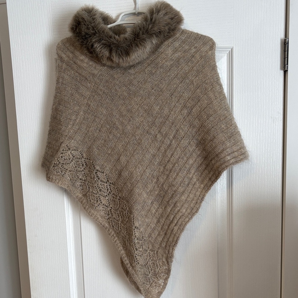 Elegant Brown Knit Poncho Sweater
